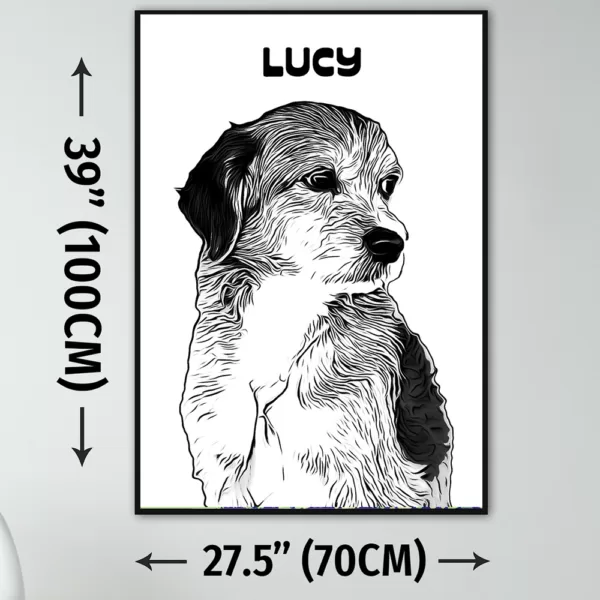 Black & White Comic dog pet portrait poster tall