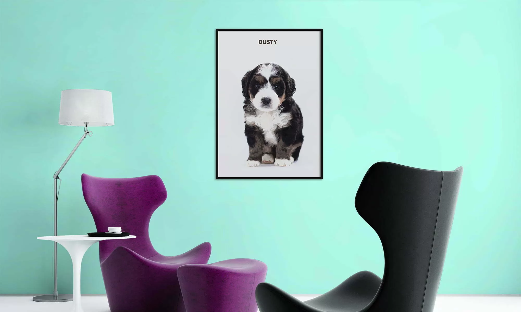 custom-pet-portrait-water-color-style-living-room-black-frame